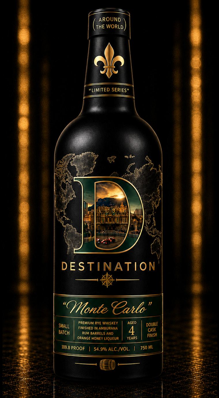 Destination Monte Carlo Rye bottle, rendering
